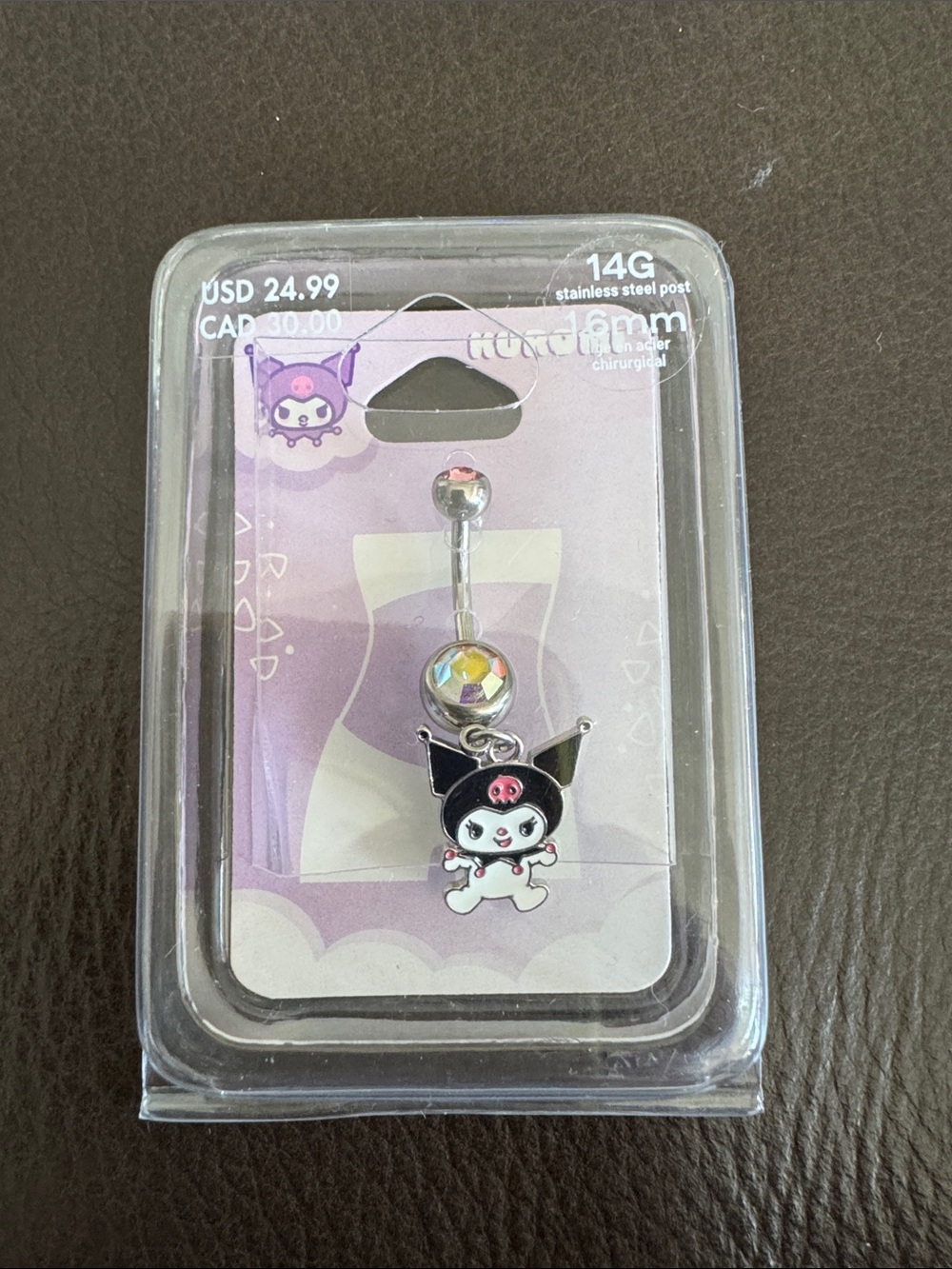 Kuromi 14G Stainless Stain Belly Piercing Sanrio NWT